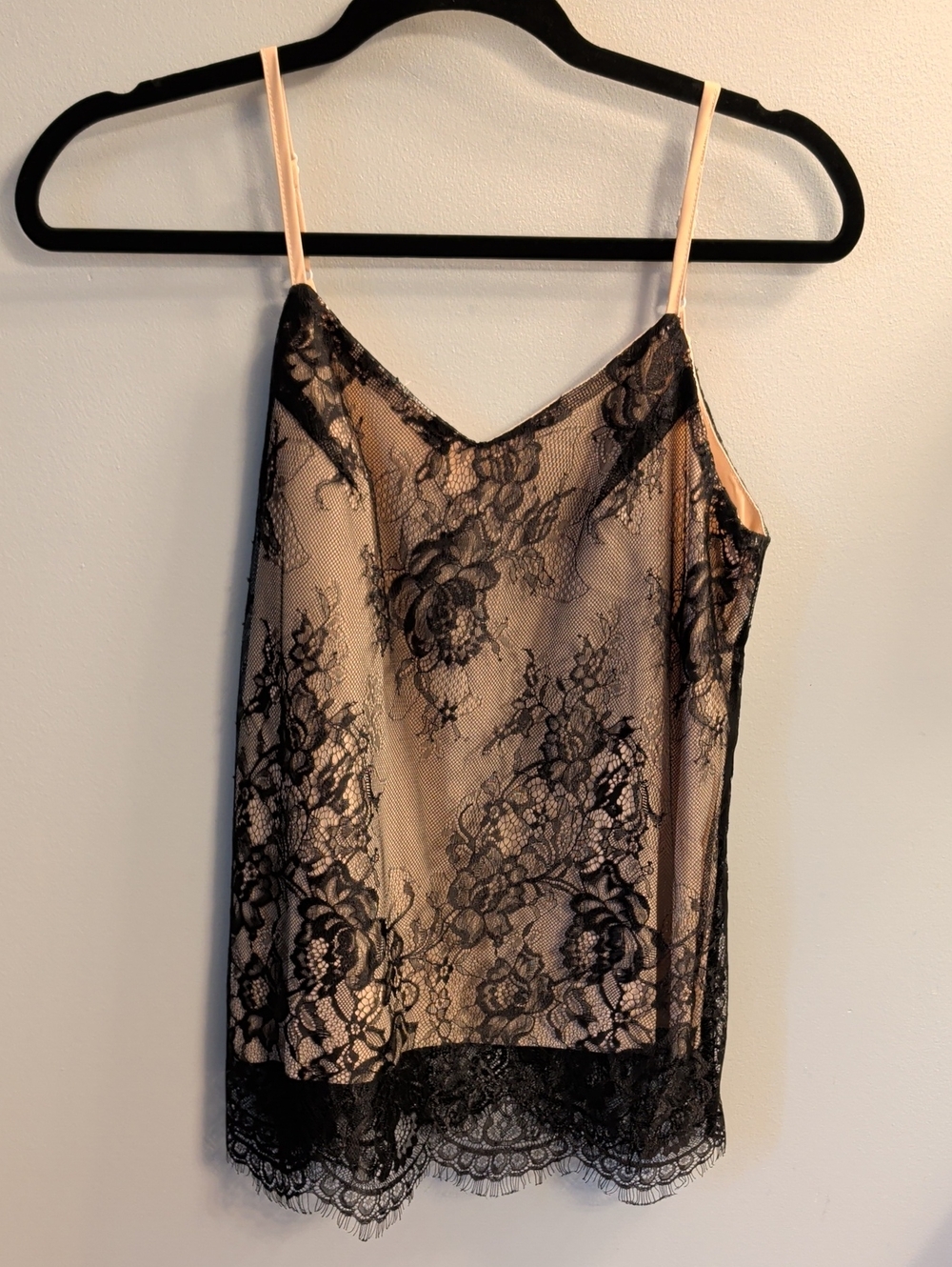 🍉SHEIN Black Lace Overlay Nude Slip Cami Tank